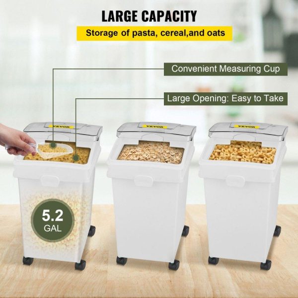 Smallwares | Ingredient Bin, 6.6 Gallons Capacity Ingredient Storage Bin, 3 Pcs/Set, PP Material Flour Bins On Wheels, White Shelf Ingredient Bin with Scoop and Sliding Lid, Commercial Storage Bins Restaurant & Food Service Smallwares