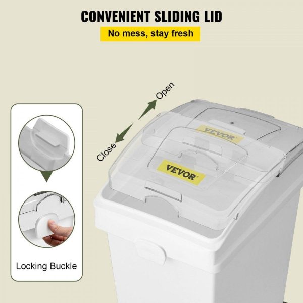 Smallwares | Ingredient Bin, 6.6 Gallons Capacity Ingredient Storage Bin, 3 Pcs/Set, PP Material Flour Bins On Wheels, White Shelf Ingredient Bin with Scoop and Sliding Lid, Commercial Storage Bins Restaurant & Food Service Smallwares