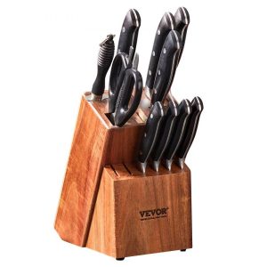 Smallwares | Knife Storage Block 15 Slots, Acacia Wood Universal Knife Holders Without Knives, Large Countertop Butcher Block Knife Organizer, Multifunctional Knife Rack Stand for Easy Kitchen Storage Restaurant & Food Service Smallwares