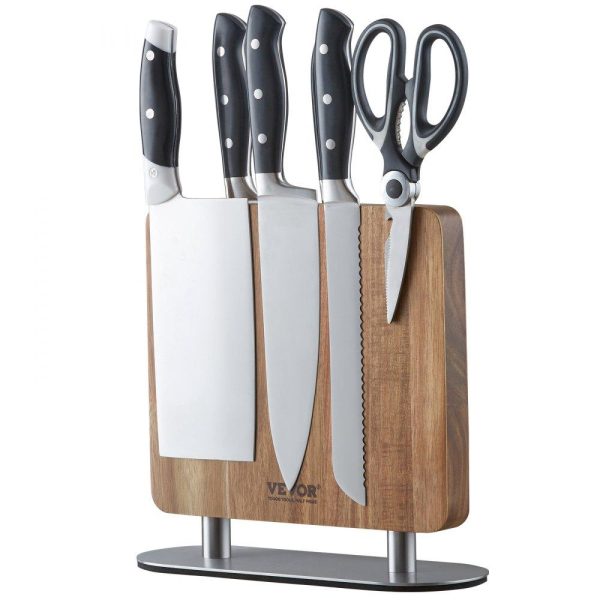 Smallwares | Magnetic Knife Block, 10 inch Home Kitchen Knife Holder, Double Sided Magnetic Knife Stand, Multifunctional Storage Acacia Wood Knives Rack, Cutlery Display Organizer for Knives, Utensils, Tools Restaurant & Food Service Smallwares