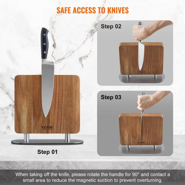 Smallwares | Magnetic Knife Block, 10 inch Home Kitchen Knife Holder, Double Sided Magnetic Knife Stand, Multifunctional Storage Acacia Wood Knives Rack, Cutlery Display Organizer for Knives, Utensils, Tools Restaurant & Food Service Smallwares