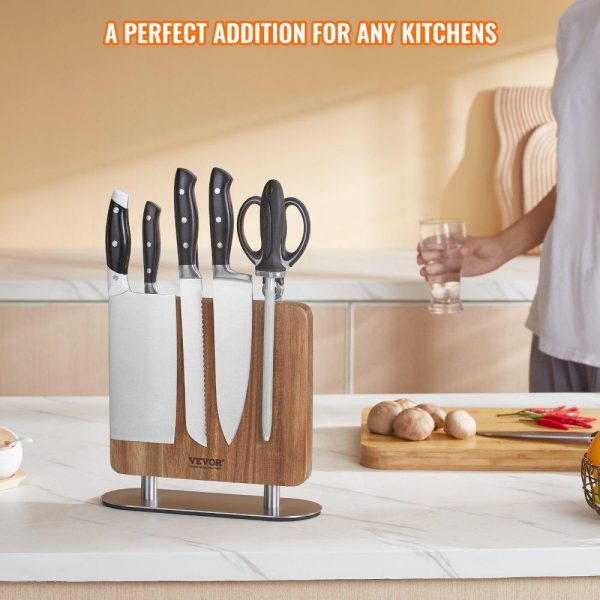 Smallwares | Magnetic Knife Block, 10 inch Home Kitchen Knife Holder, Double Sided Magnetic Knife Stand, Multifunctional Storage Acacia Wood Knives Rack, Cutlery Display Organizer for Knives, Utensils, Tools Restaurant & Food Service Smallwares