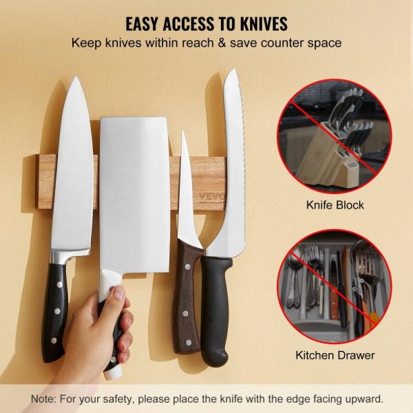 Smallwares | Magnetic Knife Holder with Enhanced Strong Magnet, 10″ No Drilling Knife Strips Organizer for Wall, Multifunctional Storage Acacia Wood Knives Rack, Knife Bar for Kitchen Knives, Utensils, Tools Restaurant & Food Service Smallwares