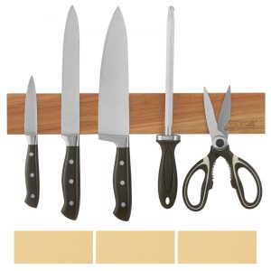 Smallwares | Magnetic Knife Holder with Enhanced Strong Magnet, 16″ No Drilling Knife Strips Organizer for Wall, Multifunctional Storage Acacia Wood Knives Rack, Knife Bar for Kitchen Knives, Utensils, Tools Restaurant & Food Service Smallwares