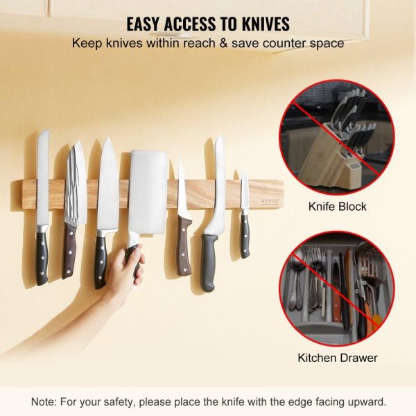 Smallwares | Magnetic Knife Holder with Enhanced Strong Magnet, 24″ No Drilling Knife Strips Organizer for Wall, Multifunctional Storage Acacia Wood Knives Rack, Knife Bar for Kitchen Knives, Utensils, Tools Restaurant & Food Service Smallwares