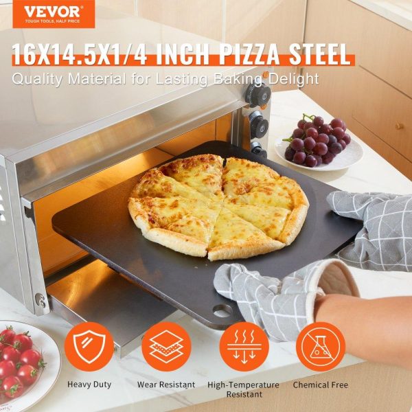 Smallwares | Pizza Steel, 16″ x 14.5″ x 1/4″ Pizza Steel Plate for Oven, Pre-Seasoned Carbon Steel Pizza Baking Stone with 20X Higher Conductivity, Heavy Duty Pizza Pan for Outdoor Grill, Indoor Oven Restaurant & Food Service Smallwares