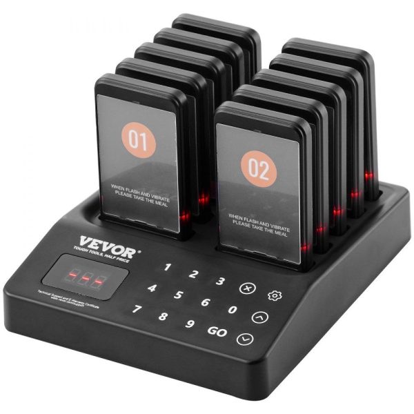 Smallwares | Restaurant Pager System, Wireless 400m Long Range Lineup Waiting Queue Signal, Guest Customer Calling Beepers with Vibration & Flashing, 10 Buzzers for Food Truck, Church, Nursery, Hospital Restaurant & Food Service Smallwares