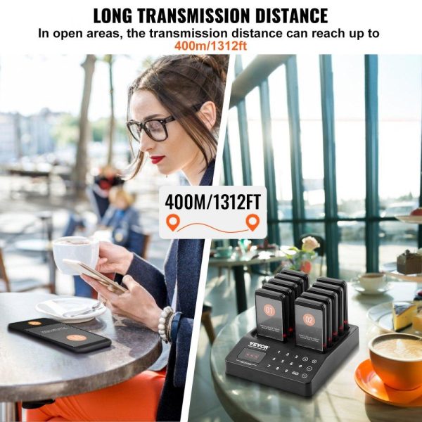 Smallwares | Restaurant Pager System, Wireless 400m Long Range Lineup Waiting Queue Signal, Guest Customer Calling Beepers with Vibration & Flashing, 10 Buzzers for Food Truck, Church, Nursery, Hospital Restaurant & Food Service Smallwares