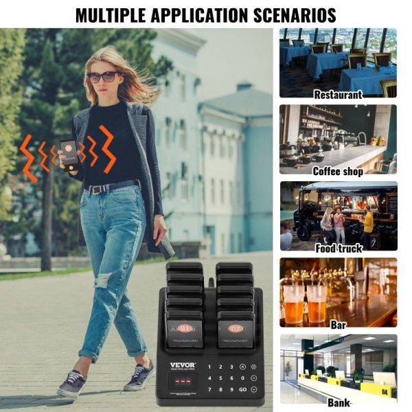 Smallwares | Restaurant Pager System, Wireless 400m Long Range Lineup Waiting Queue Signal, Guest Customer Calling Beepers with Vibration & Flashing, 10 Buzzers for Food Truck, Church, Nursery, Hospital Restaurant & Food Service Smallwares