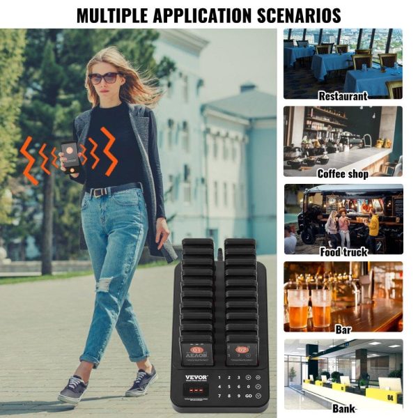 Smallwares | Restaurant Pager System, Wireless 400m Long Range Lineup Waiting Queue Signal, Guest Customer Calling Beepers with Vibration & Flashing, 20 Buzzers for Food Truck, Church, Nursery, Hospital Restaurant & Food Service Smallwares