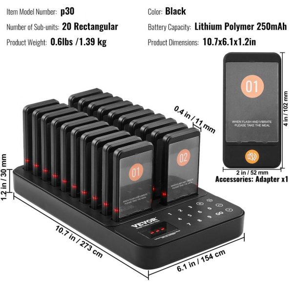 Smallwares | Restaurant Pager System, Wireless 400m Long Range Lineup Waiting Queue Signal, Guest Customer Calling Beepers with Vibration & Flashing, 20 Buzzers for Food Truck, Church, Nursery, Hospital Restaurant & Food Service Smallwares