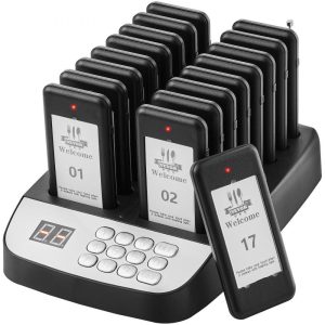 Smallwares | Restaurant Pager System, Wireless 500m Long Range Lineup Waiting Queue Signal, Guest Customer Calling Beepers with Vibration & Flashing, 16 Buzzers for Food Truck, Church, Nursery, Hospital Restaurant & Food Service Smallwares