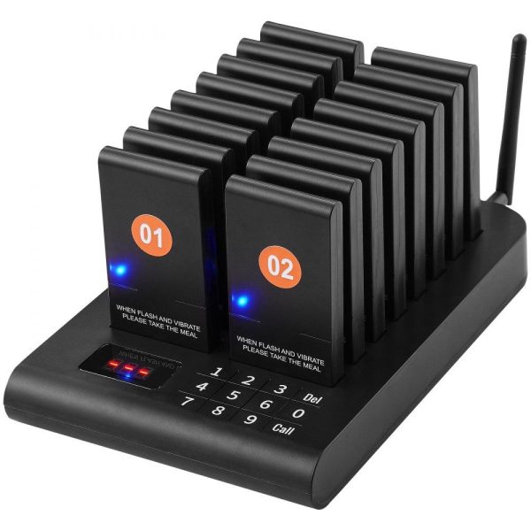 Smallwares | Restaurant Pager System, Wireless 500m Long Range Lineup Waiting Queue Signal, Guest Customer Calling Beepers with Vibration & Flashing, 16 Buzzers for Food Truck, Church, Nursery, Hospital Restaurant & Food Service Smallwares