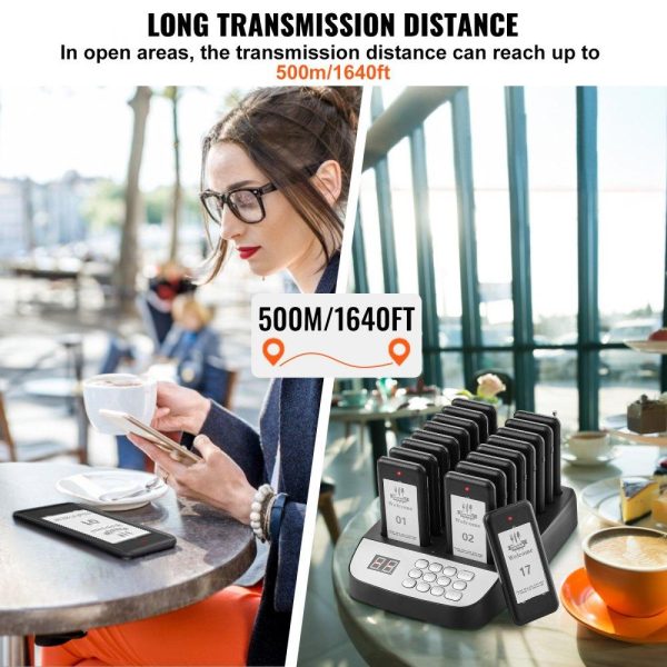 Smallwares | Restaurant Pager System, Wireless 500m Long Range Lineup Waiting Queue Signal, Guest Customer Calling Beepers with Vibration & Flashing, 16 Buzzers for Food Truck, Church, Nursery, Hospital Restaurant & Food Service Smallwares