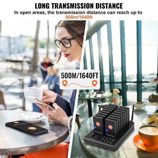 Smallwares | Restaurant Pager System, Wireless 500m Long Range Lineup Waiting Queue Signal, Guest Customer Calling Beepers with Vibration & Flashing, 16 Buzzers for Food Truck, Church, Nursery, Hospital Restaurant & Food Service Smallwares