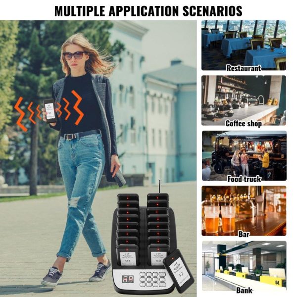 Smallwares | Restaurant Pager System, Wireless 500m Long Range Lineup Waiting Queue Signal, Guest Customer Calling Beepers with Vibration & Flashing, 16 Buzzers for Food Truck, Church, Nursery, Hospital Restaurant & Food Service Smallwares