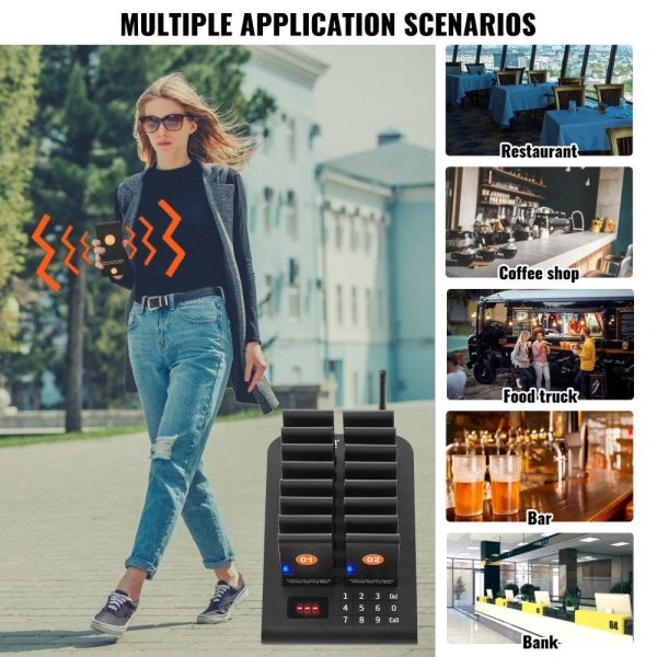 Smallwares | Restaurant Pager System, Wireless 500m Long Range Lineup Waiting Queue Signal, Guest Customer Calling Beepers with Vibration & Flashing, 16 Buzzers for Food Truck, Church, Nursery, Hospital Restaurant & Food Service Smallwares