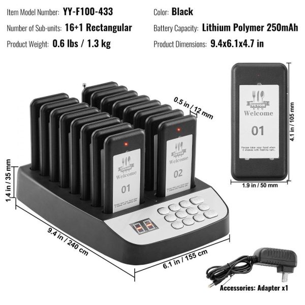 Smallwares | Restaurant Pager System, Wireless 500m Long Range Lineup Waiting Queue Signal, Guest Customer Calling Beepers with Vibration & Flashing, 16 Buzzers for Food Truck, Church, Nursery, Hospital Restaurant & Food Service Smallwares