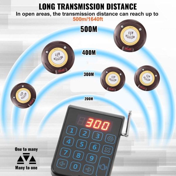 Smallwares | Restaurant Pager System, Wireless 500m Long Range Lineup Waiting Queue Signal, Guest Customer Calling Beepers with Vibration & Flashing, 20 Buzzers for Food Truck, Church, Nursery, Hospital Restaurant & Food Service Smallwares