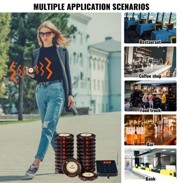 Smallwares | Restaurant Pager System, Wireless 500m Long Range Lineup Waiting Queue Signal, Guest Customer Calling Beepers with Vibration & Flashing, 20 Buzzers for Food Truck, Church, Nursery, Hospital Restaurant & Food Service Smallwares