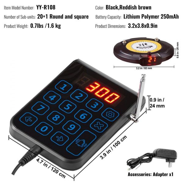 Smallwares | Restaurant Pager System, Wireless 500m Long Range Lineup Waiting Queue Signal, Guest Customer Calling Beepers with Vibration & Flashing, 20 Buzzers for Food Truck, Church, Nursery, Hospital Restaurant & Food Service Smallwares