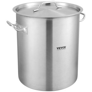 Smallwares | Stainless Steel Stockpot, 42 Quart Large Cooking Pots, Cookware Sauce Pot with Strainer, Lid, and Handle, Heavy Duty Commercial Grade Stock Pot, Sanding Treatment, for Large Groups Events Silver Restaurant & Food Service Smallwares