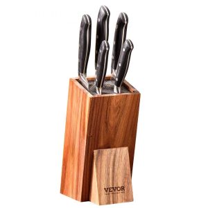 Smallwares | Universal Knife Holder, Acacia Wood Knife Block Without Knives, Extra Large Knife Storage Holder Stand with PP Brush, Multifunctional Wooden Knife Organizer, Knife Rack for Kitchen Counter Restaurant & Food Service Smallwares