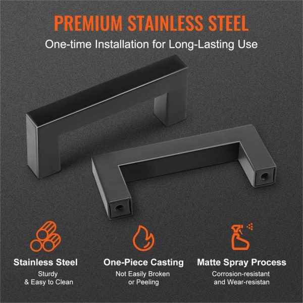 Storage & Organization | 10 Pack Cabinet Pulls, 3in / 76mm Center to Center Slim Square Kitchen Cabinet Drawer, Stainless Steel Modern Kitchen Cupboard Door Handles for Kitchen Bathroom Bar Hardware Matte Black Restaurant & Food Service Storage & Organization