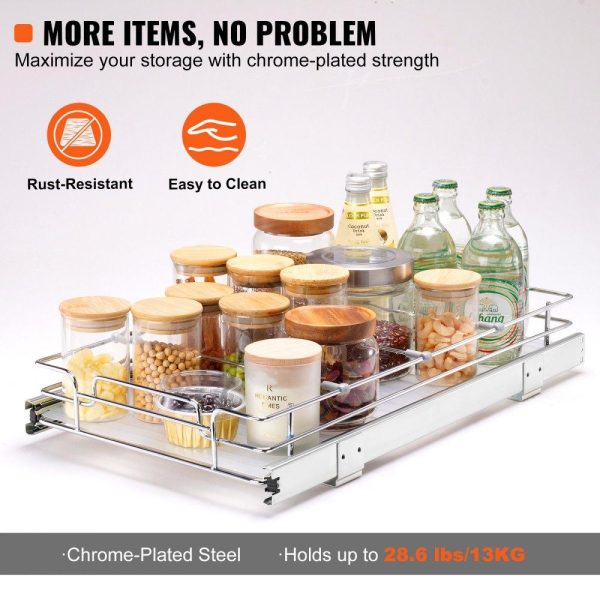 Storage & Organization | 11″W x 21″D Pull Out Cabinet Organizer, Heavy Duty Slide Out Pantry Shelves, Chrome-Plated Steel Roll Out Drawers, Sliding Drawer Storage for Home, Inside Kitchen Cabinet, Bathroom, Under Sink Restaurant & Food Service Storage & Organization