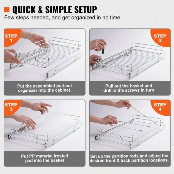 Storage & Organization | 11″W x 21″D Pull Out Cabinet Organizer, Heavy Duty Slide Out Pantry Shelves, Chrome-Plated Steel Roll Out Drawers, Sliding Drawer Storage for Home, Inside Kitchen Cabinet, Bathroom, Under Sink Restaurant & Food Service Storage & Organization