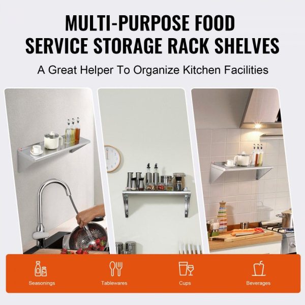 Storage & Organization | 12″ x 36″ Stainless Steel Shelf, Wall Mounted Floating Shelving with Brackets, 250 lbs Load Capacity Commercial Shelves, Heavy Duty Storage Rack for Restaurant, Kitchen, Bar, Home, and Hotel Restaurant & Food Service Storage & Organization