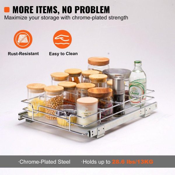 Storage & Organization | 12″W x 17″D Pull Out Cabinet Organizer, Heavy Duty Slide Out Pantry Shelves, Chrome-Plated Steel Roll Out Drawers, Sliding Drawer Storage for Home, Inside Kitchen Cabinet, Bathroom, Under Sink Restaurant & Food Service Storage & Organization