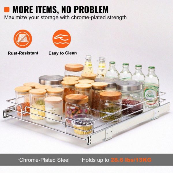 Storage & Organization | 14″W x 21″D Pull Out Cabinet Organizer, Heavy Duty Slide Out Pantry Shelves, Chrome-Plated Steel Roll Out Drawers, Sliding Drawer Storage for Home, Inside Kitchen Cabinet, Bathroom, Under Sink Restaurant & Food Service Storage & Organization