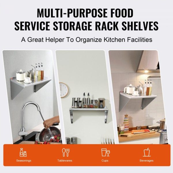 Storage & Organization | 18″ x 24″ Stainless Steel Shelf, Wall Mounted Floating Shelving with Brackets, 300 lbs Load Capacity Commercial Shelves, Heavy Duty Storage Rack for Restaurant, Kitchen, Bar, Home, and Hotel Restaurant & Food Service Storage & Organization