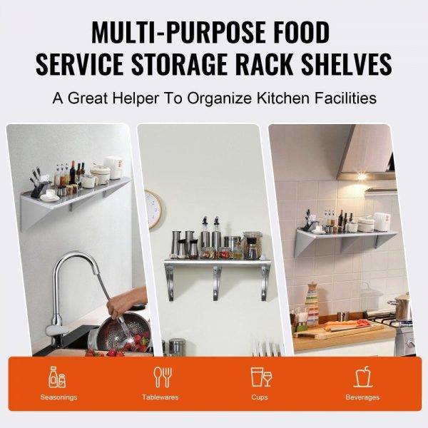 Storage & Organization | 18″ x 72″ Stainless Steel Shelf, Wall Mounted Floating Shelving with Brackets, 500 lbs Load Capacity Commercial Shelves, Heavy Duty Storage Rack for Restaurant, Kitchen, Bar, Home, and Hotel Restaurant & Food Service Storage & Organization