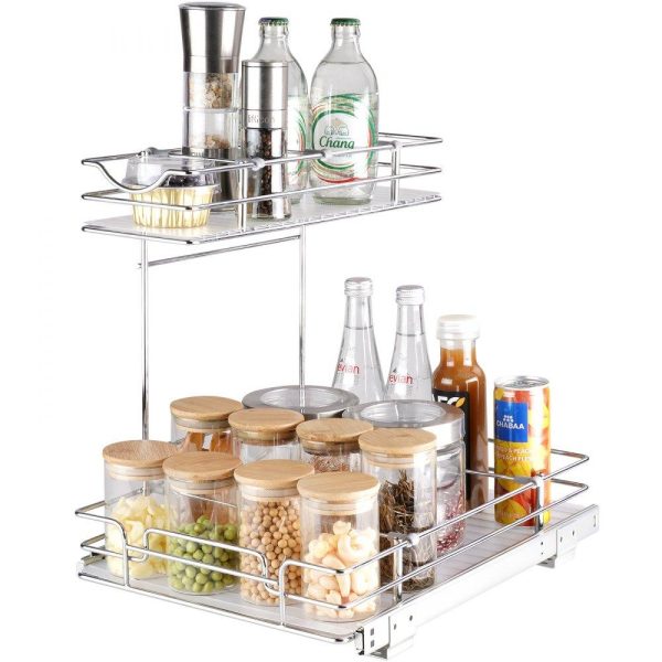 Storage & Organization | 2 Tier 12″W x 17″D Pull Out Cabinet Organizer, Heavy Duty Slide Out Pantry Shelves, Chrome-Plated Steel Roll Out Drawers, Sliding Drawer Storage for Inside Kitchen Cabinet, Bathroom, Under Sink Restaurant & Food Service Storage & Organization