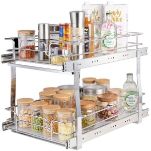 Storage & Organization | 2 Tier 14″W x 21″D Pull Out Cabinet Organizer, Heavy Duty Slide Out Pantry Shelves, Chrome-Plated Steel Roll Out Drawers, Sliding Drawer Storage for Inside Kitchen Cabinet, Bathroom, Under Sink Restaurant & Food Service Storage & Organization