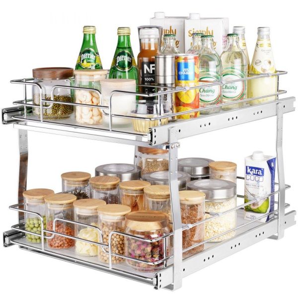 Storage & Organization | 2 Tier 17″W x 21″D Pull Out Cabinet Organizer, Heavy Duty Slide Out Pantry Shelves, Chrome-Plated Steel Roll Out Drawers, Sliding Drawer Storage for Inside Kitchen Cabinet, Bathroom, Under Sink Restaurant & Food Service Storage & Organization