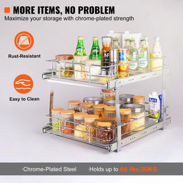 Storage & Organization | 2 Tier 17″W x 21″D Pull Out Cabinet Organizer, Heavy Duty Slide Out Pantry Shelves, Chrome-Plated Steel Roll Out Drawers, Sliding Drawer Storage for Inside Kitchen Cabinet, Bathroom, Under Sink Restaurant & Food Service Storage & Organization