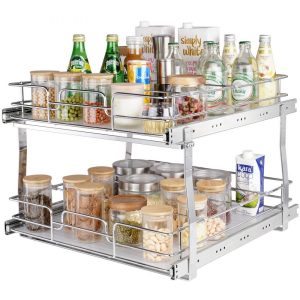 Storage & Organization | 2 Tier 19″W x 20″D Pull Out Cabinet Organizer, Heavy Duty Slide Out Pantry Shelves, Chrome-Plated Steel Roll Out Drawers, Sliding Drawer Storage for Inside Kitchen Cabinet, Bathroom, Under Sink Restaurant & Food Service Storage & Organization