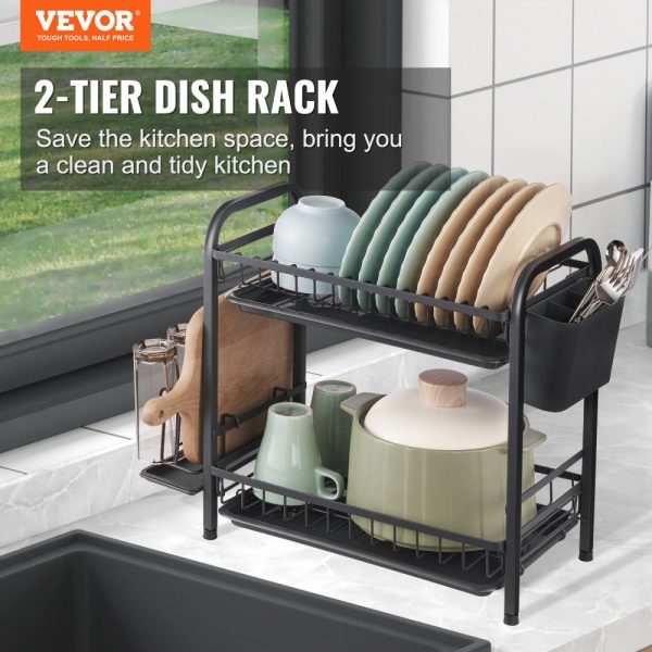 Storage & Organization | 2 Tier Dish Drying Rack Dish Drainer Carbon Steel Kitchen Utensil Holder Restaurant & Food Service Storage & Organization