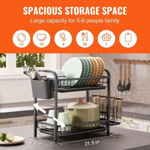 Storage & Organization | 2 Tier Dish Drying Rack Dish Drainer Carbon Steel Kitchen Utensil Holder Restaurant & Food Service Storage & Organization