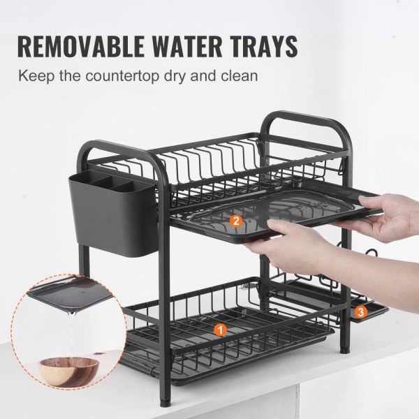 Storage & Organization | 2 Tier Dish Drying Rack Dish Drainer Carbon Steel Kitchen Utensil Holder Restaurant & Food Service Storage & Organization