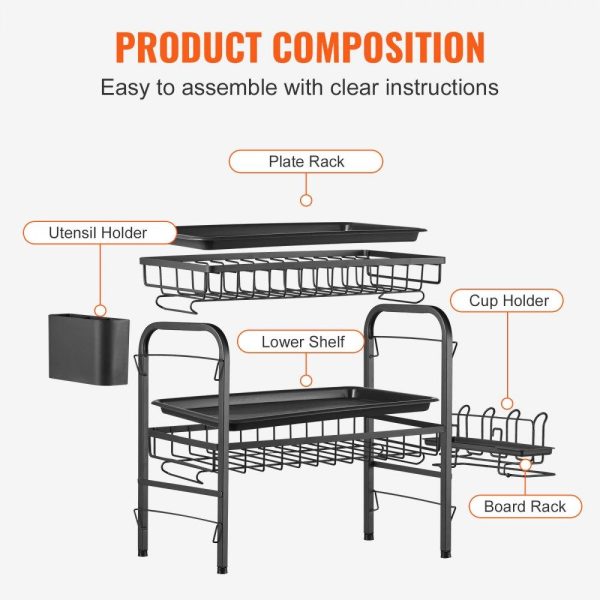 Storage & Organization | 2 Tier Dish Drying Rack Dish Drainer Carbon Steel Kitchen Utensil Holder Restaurant & Food Service Storage & Organization