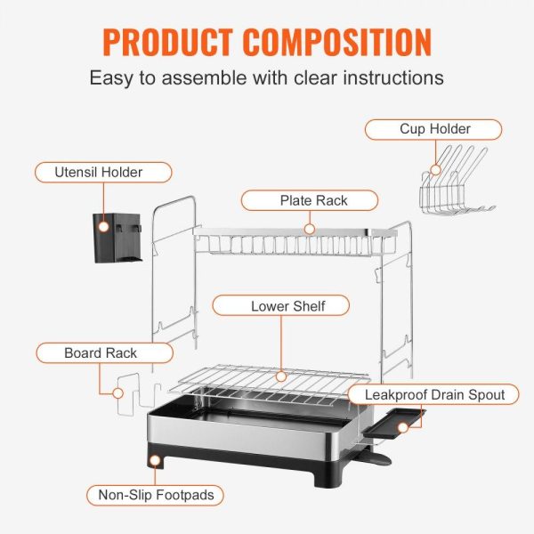 Storage & Organization | 2Tier Dish Drying Rack Dish Drainer Stainless Steel Kitchen Utensil Holder Restaurant & Food Service Storage & Organization