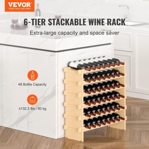 Storage & Organization | 48 Bottle Stackable Modular Wine Rack Bamboo Wood Display Shelf 6-Tier Restaurant & Food Service Storage & Organization