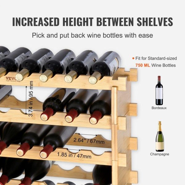 Storage & Organization | 48 Bottle Stackable Modular Wine Rack Bamboo Wood Display Shelf 6-Tier Restaurant & Food Service Storage & Organization