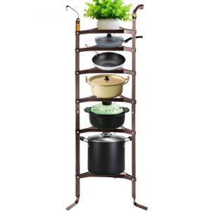 Storage & Organization | 6-Tier Cookware Stand, Carbon Steel Multi-Layer Pot Rack, 61-inch Cookware Shelf, Bronze Cookware Storage Tower, Unassembled Kitchen Corner Shelf Rack for Pans, Pots, Baskets and Kettles Storage Bronze Restaurant & Food Service Bronze