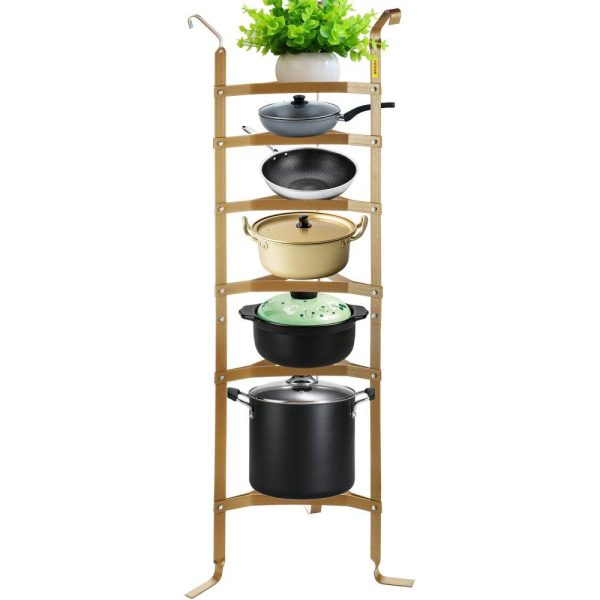 Storage & Organization | 6-Tier Cookware Stand, Carbon Steel Multi-Layer Pot Rack, 61-inch Cookware Shelf, Copper Cookware Storage Tower, Unassembled Kitchen Corner Shelf Rack for Pans, Pots, Baskets and Kettles Storage Copper Stains Restaurant & Food Service Copper Stains