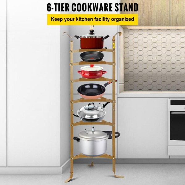 Storage & Organization | 6-Tier Cookware Stand, Carbon Steel Multi-Layer Pot Rack, 61-inch Cookware Shelf, Copper Cookware Storage Tower, Unassembled Kitchen Corner Shelf Rack for Pans, Pots, Baskets and Kettles Storage Copper Stains Restaurant & Food Service Copper Stains